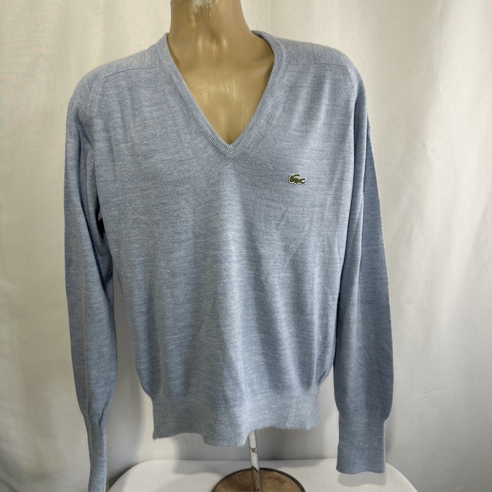 Vintage Izod Lacoste Sweater Mens Sz M Blue Wool Pullover 80s